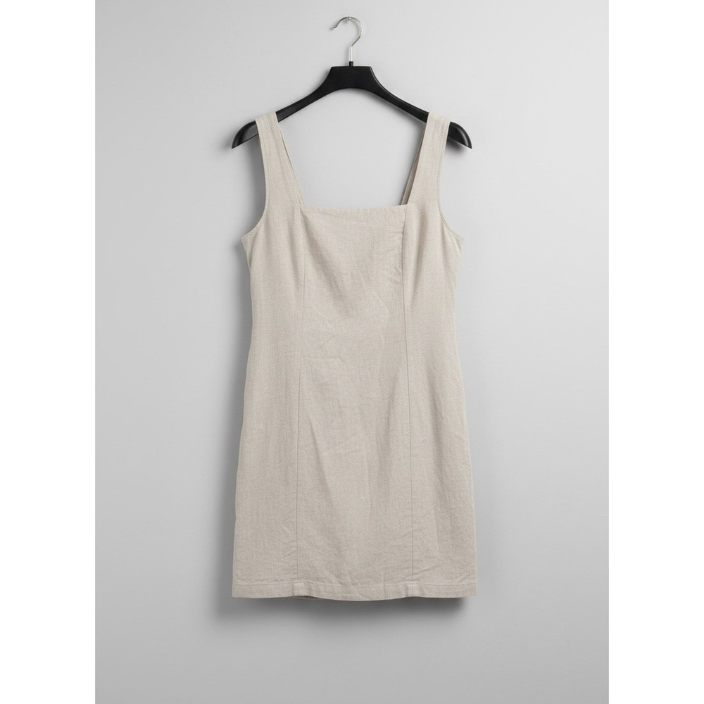 Old Navy Fit & Flare Sleeveless Linen-Blend Midi Dress L Beige